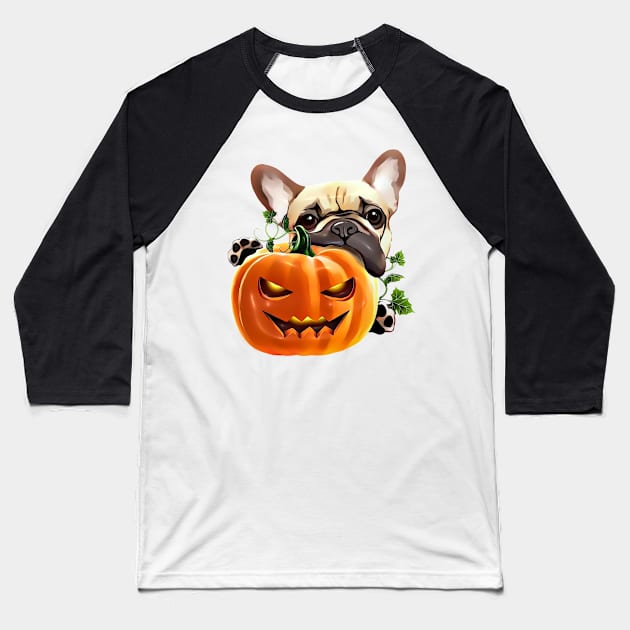 French bulldog and pumpkin, pumpkin,pumpkins,halloween,fall,spooky Baseball T-Shirt by Collagedream